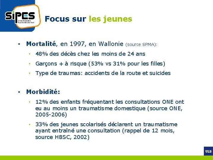 Focus sur les jeunes • Mortalité, en 1997, en Wallonie (source SPMA): • 48%