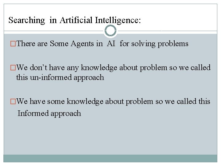 Searching in Artificial Intelligence: �There are Some Agents in AI for solving problems �We Searching in Artificial Intelligence: �There are Some Agents in AI for solving problems �We