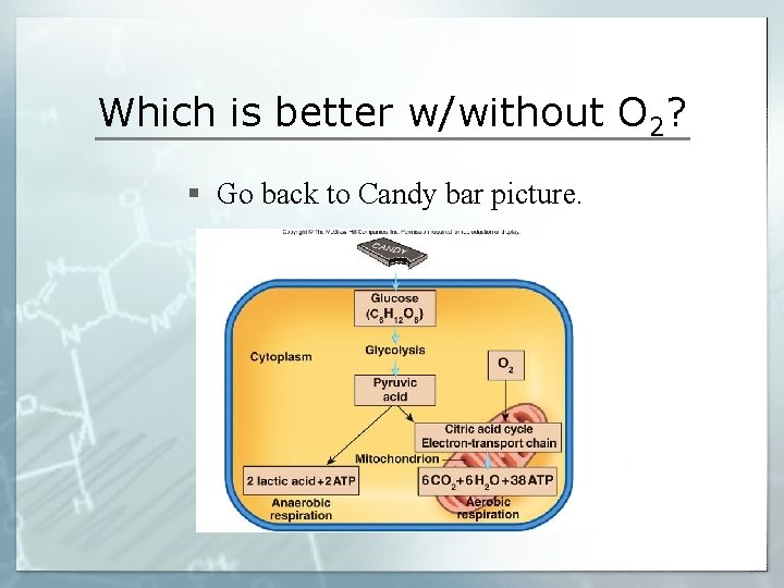 Which is better w/without O 2? § Go back to Candy bar picture. 