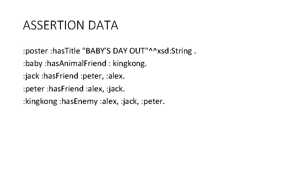 ASSERTION DATA : poster : has. Title "BABY’S DAY OUT"^^xsd: String. : baby :