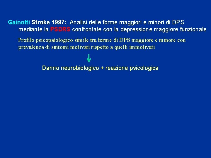 Gainotti Stroke 1997: Analisi delle forme maggiori e minori di DPS mediante la PSDRS