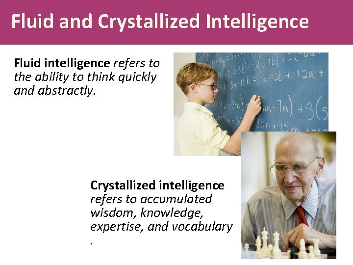 Fluid and Crystallized Intelligence Fluid intelligence refers to the ability to think quickly and