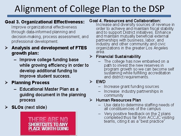 Alignment of College Plan to the DSP Goal 4. Resources and Collaboration: Increase and