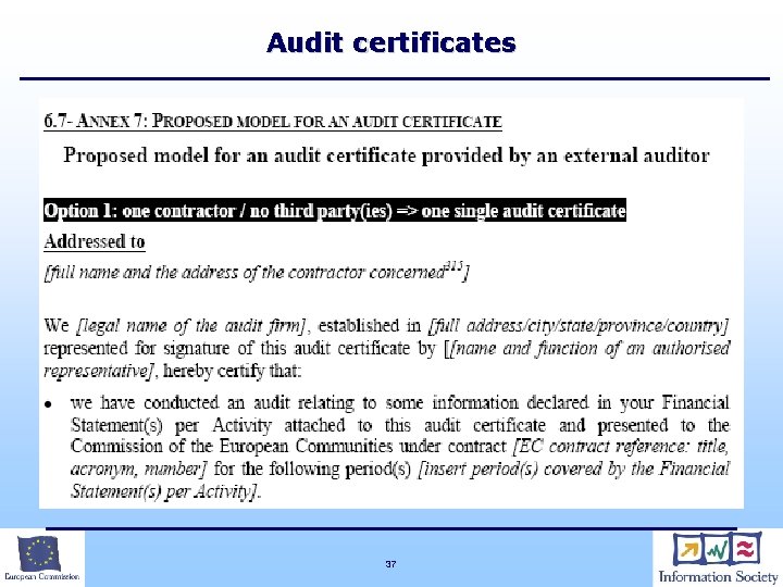 Audit certificates 37 