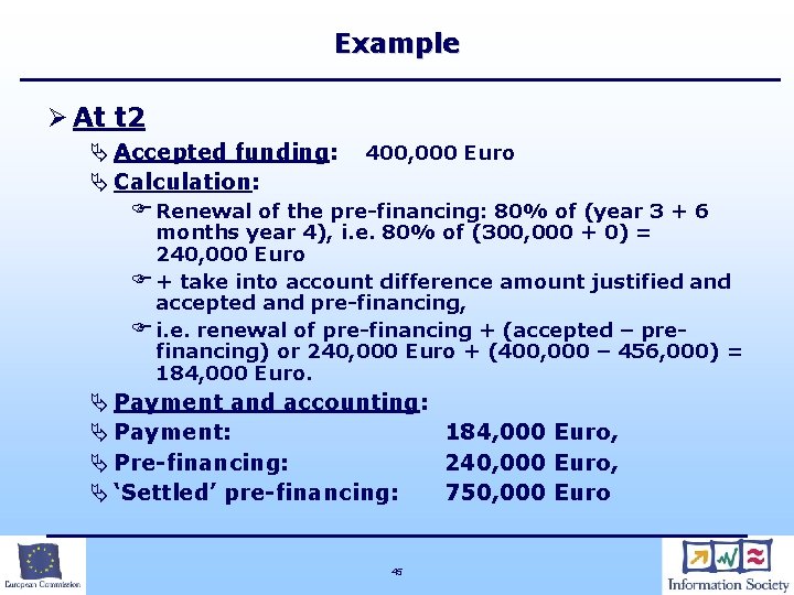Example Ø At t 2 Ä Accepted funding: Ä Calculation: 400, 000 Euro F