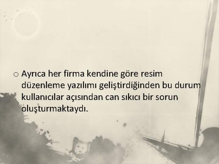 o Ayrıca her firma kendine göre resim düzenleme yazılımı geliştirdiğinden bu durum kullanıcılar açısından