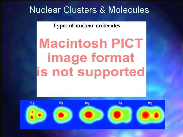 Nuclear Clusters & Molecules Types of nuclear molecules 7 