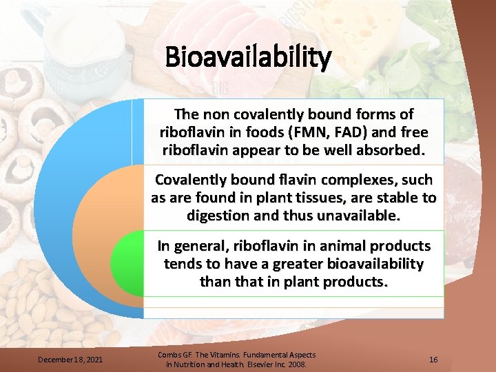Bioavailability The non covalently bound forms of riboflavin in foods (FMN, FAD) and free