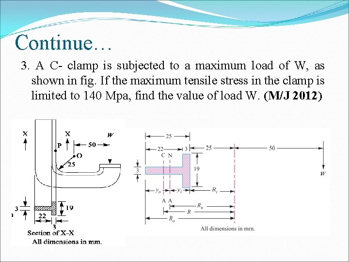 Continue… 3. A C- clamp is subjected to a maximum load of W, as