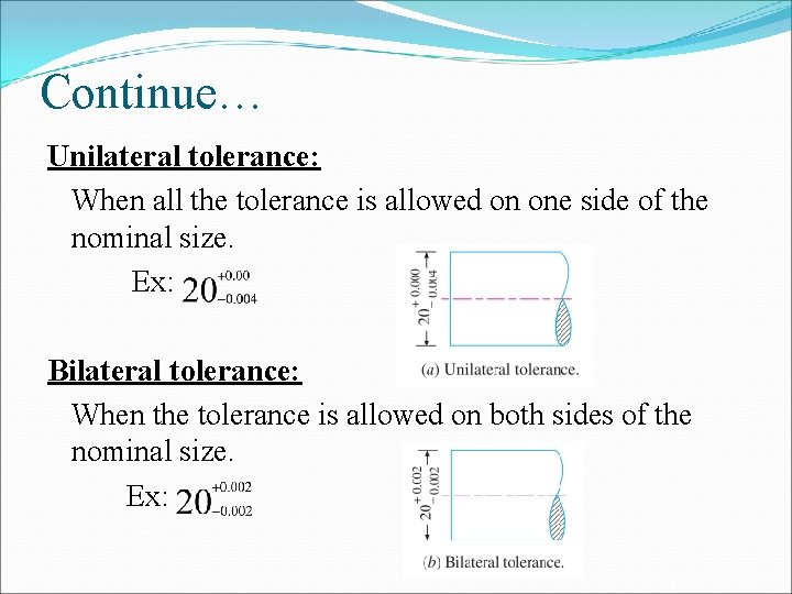 Continue… Unilateral tolerance: When all the tolerance is allowed on one side of the