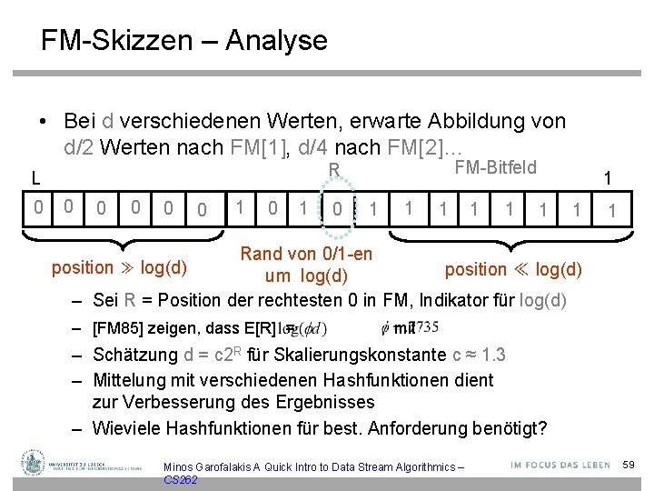 FM-Skizzen – Analyse • Bei d verschiedenen Werten, erwarte Abbildung von d/2 Werten nach