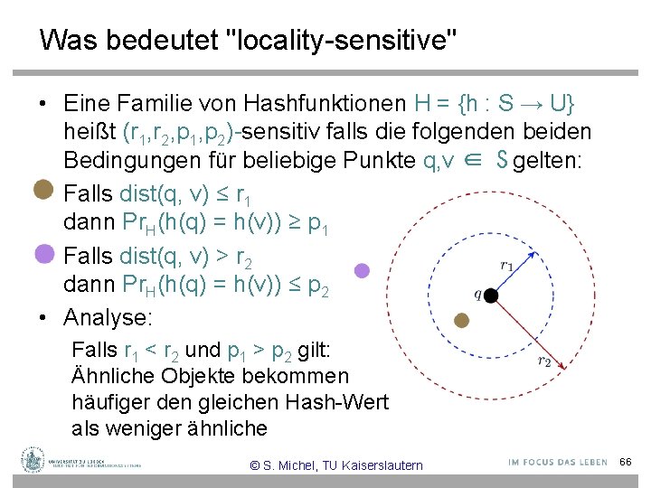 Was bedeutet "locality-sensitive" • Eine Familie von Hashfunktionen H = {h : S →
