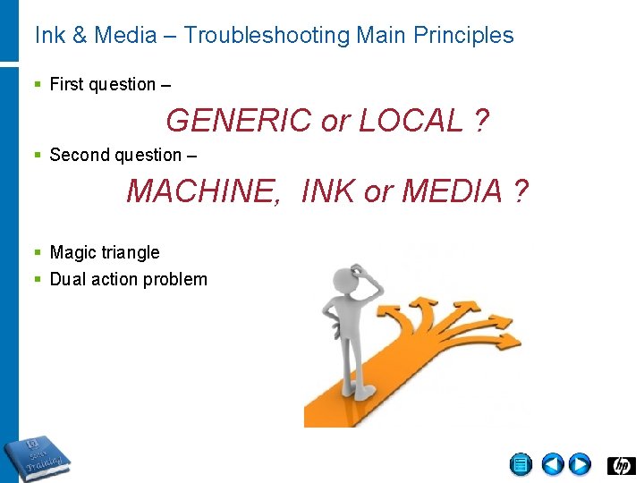 Ink & Media – Troubleshooting Main Principles § First question – GENERIC or LOCAL