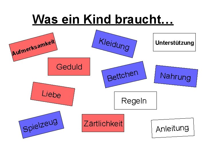 Was ein Kind braucht… er m f Au Kleidu eit k m ksa Geduld