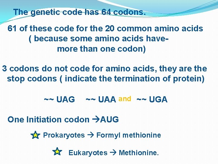 The genetic code has 64 codons. 61 of these code for the 20 common