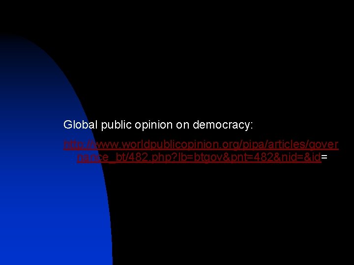 Global public opinion on democracy: http: //www. worldpublicopinion. org/pipa/articles/gover nance_bt/482. php? lb=btgov&pnt=482&nid=&id= 