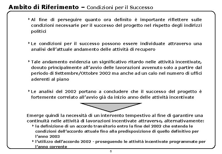 Ambito di Riferimento – Condizioni per il Successo 4 Al fine di perseguire quanto