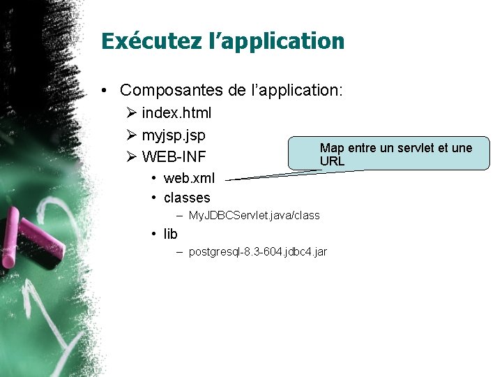 Exécutez l’application • Composantes de l’application: Ø index. html Ø myjsp. jsp Ø WEB-INF