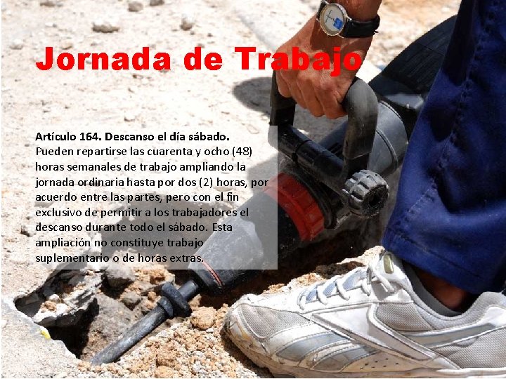 Jornada de Trabajo Artículo 164. Descanso el día sábado. Pueden repartirse las cuarenta y