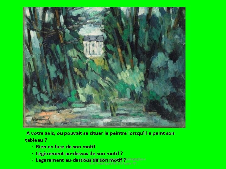 A votre avis, où pouvait se situer le peintre lorsqu’il a peint son tableau