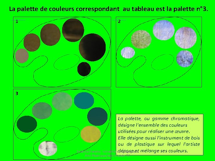 La palette de couleurs correspondant au tableau est la palette n° 3. 1 2