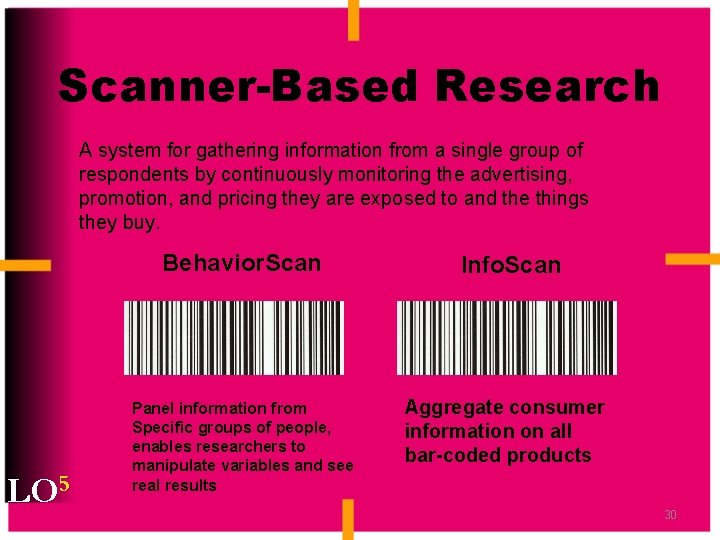Scanner-Based Research A system for gathering information from a single group of respondents by