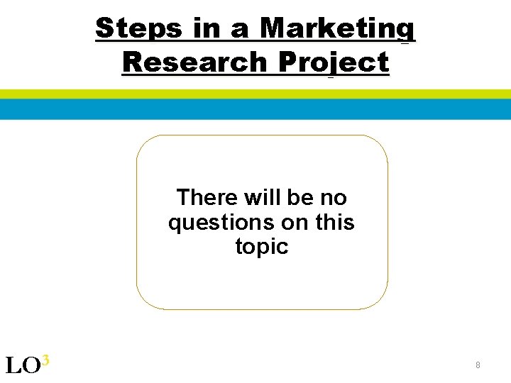 Steps in a Marketing Research Project There will be no questions on this topic