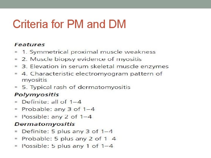 Criteria for PM and DM 