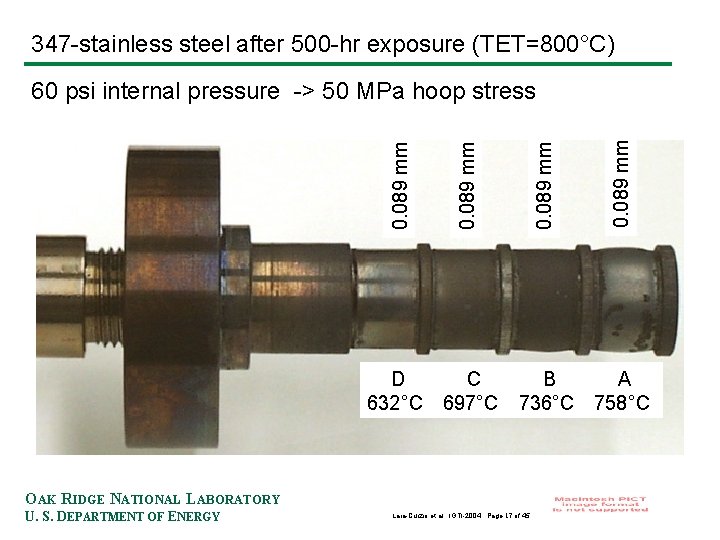 347 -stainless steel after 500 -hr exposure (TET=800°C) D 632°C 0. 089 mm C