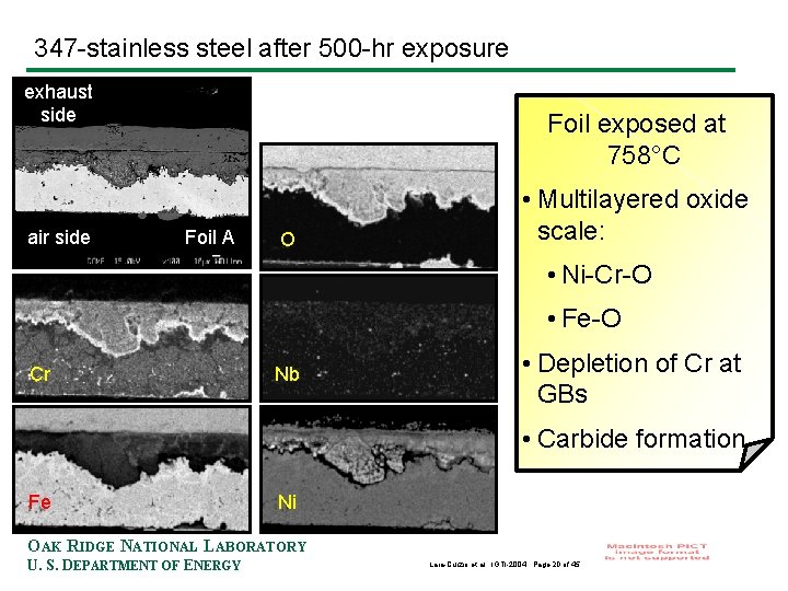 347 -stainless steel after 500 -hr exposure exhaust side air side Foil exposed at