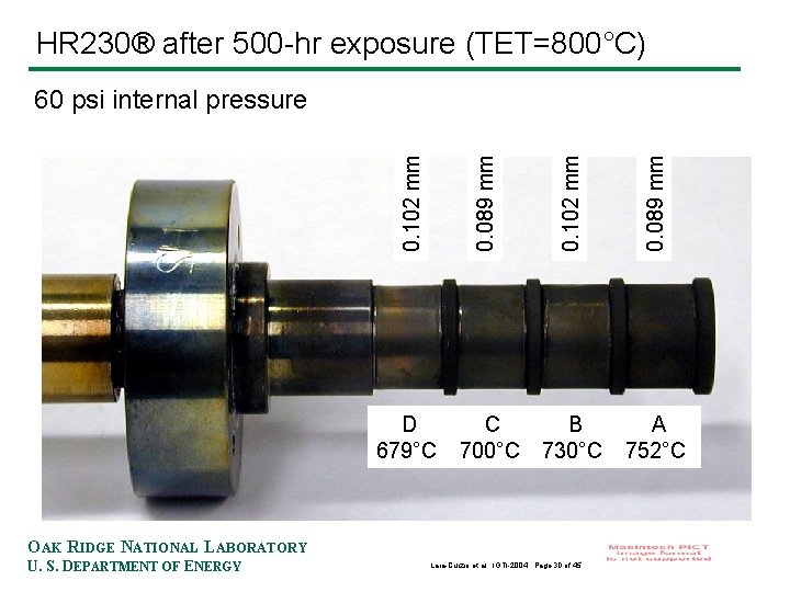 HR 230® after 500 -hr exposure (TET=800°C) D 679°C C B A 700°C 730°C
