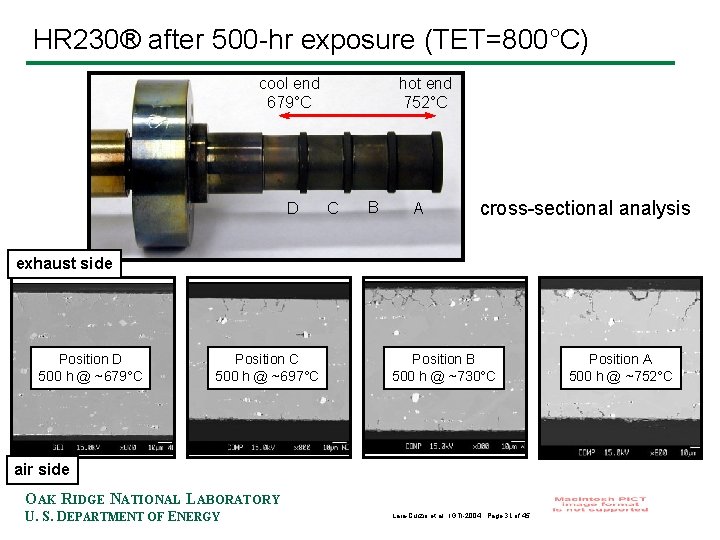 HR 230® after 500 -hr exposure (TET=800°C) hot end 752°C cool end 679°C D