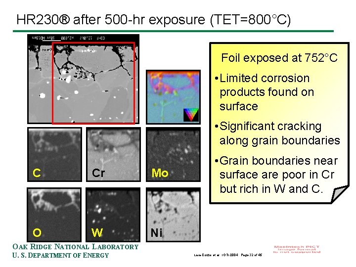 HR 230® after 500 -hr exposure (TET=800°C) Foil exposed at 752°C • Limited corrosion
