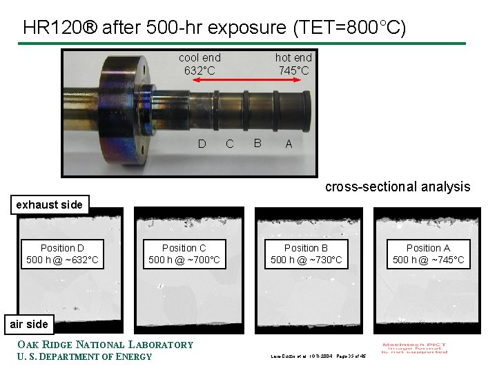 HR 120® after 500 -hr exposure (TET=800°C) hot end 745°C cool end 632°C D