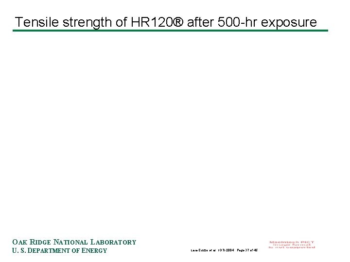 Tensile strength of HR 120® after 500 -hr exposure OAK RIDGE NATIONAL LABORATORY U.