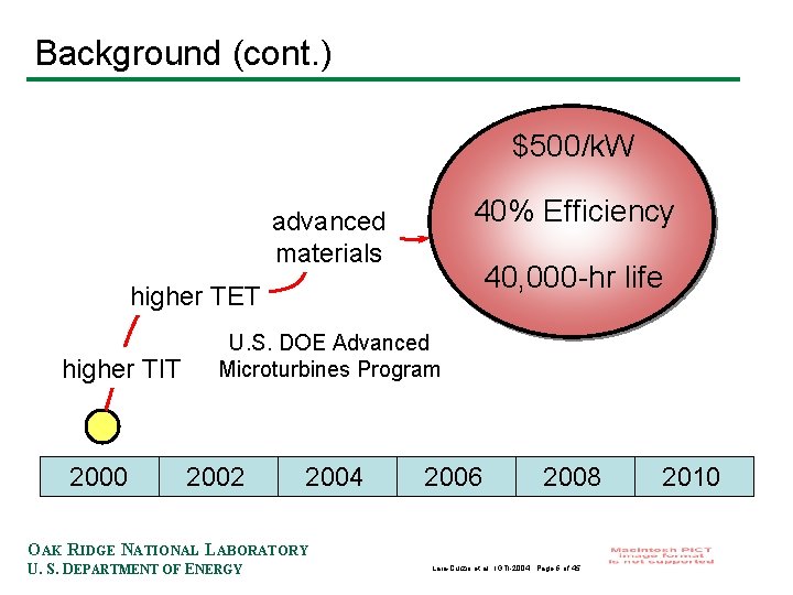 Background (cont. ) $500/k. W 40% Efficiency advanced materials 40, 000 -hr life higher