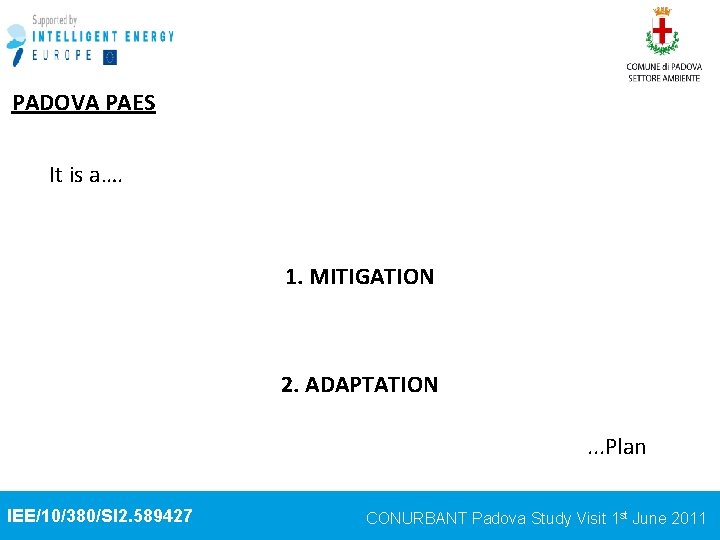 PADOVA PAES It is a…. 1. MITIGATION 2. ADAPTATION. . . Plan IEE/10/380/SI 2.
