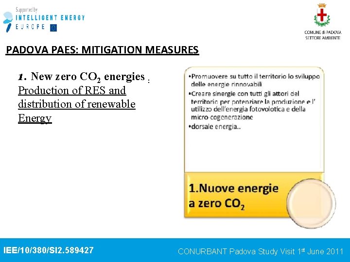 PADOVA PAES: MITIGATION MEASURES 1. New zero CO 2 energies : Production of RES