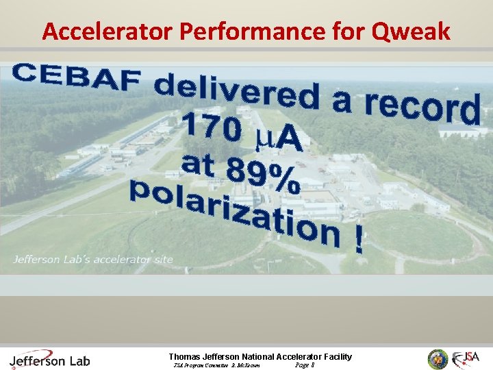 Report from Jefferson Lab Management R D Mc