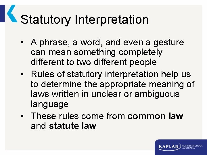 Statutory Interpretation • A phrase, a word, and even a gesture can mean something