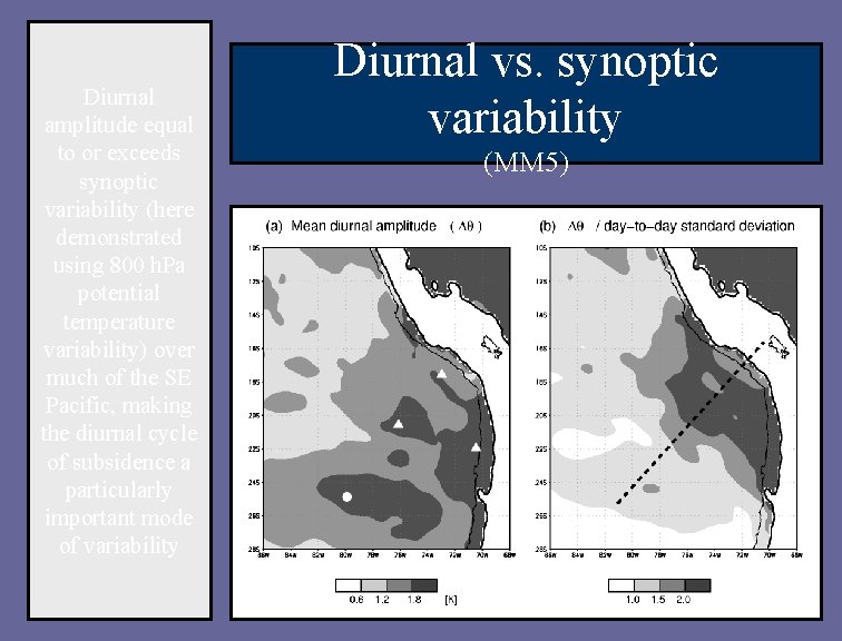 Diurnal amplitude equal to or exceeds synoptic variability (here demonstrated using 800 h. Pa