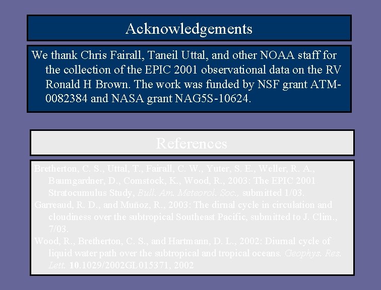 Acknowledgements We thank Chris Fairall, Taneil Uttal, and other NOAA staff for the collection