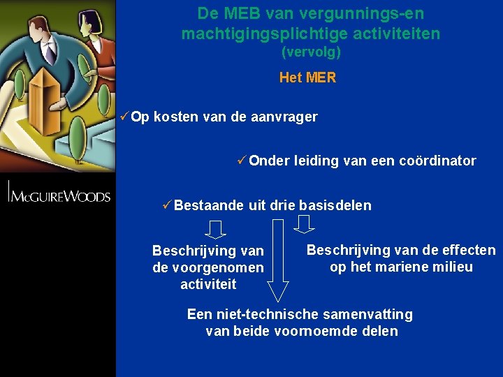 De MEB van vergunnings-en machtigingsplichtige activiteiten (vervolg) Het MER üOp kosten van de aanvrager