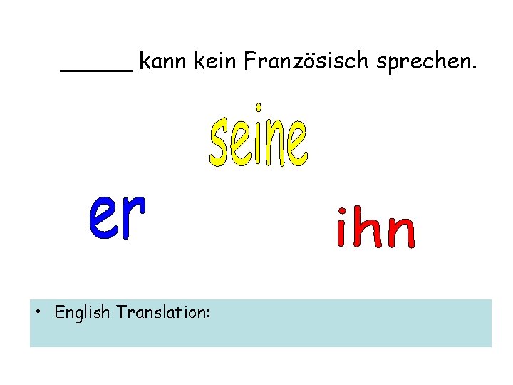 _____ kann kein Französisch sprechen. • English Translation: 