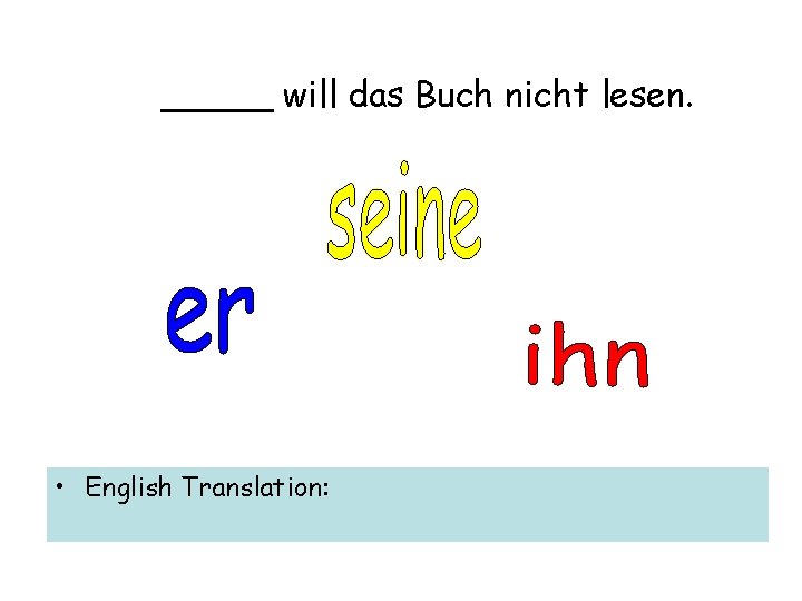 _____ will das Buch nicht lesen. • English Translation: 