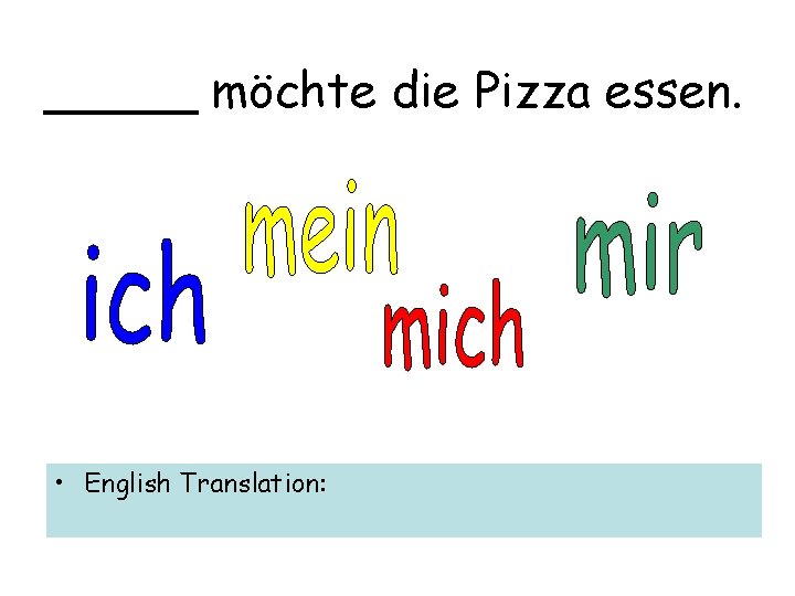 _____ möchte die Pizza essen. • English Translation: 