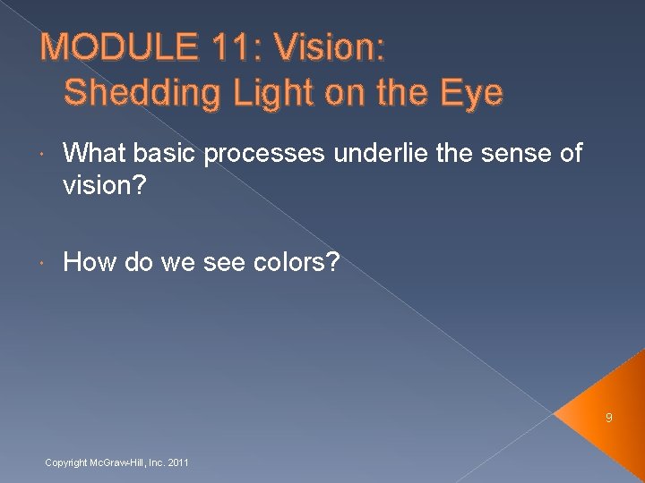 MODULE 11: Vision: Shedding Light on the Eye What basic processes underlie the sense