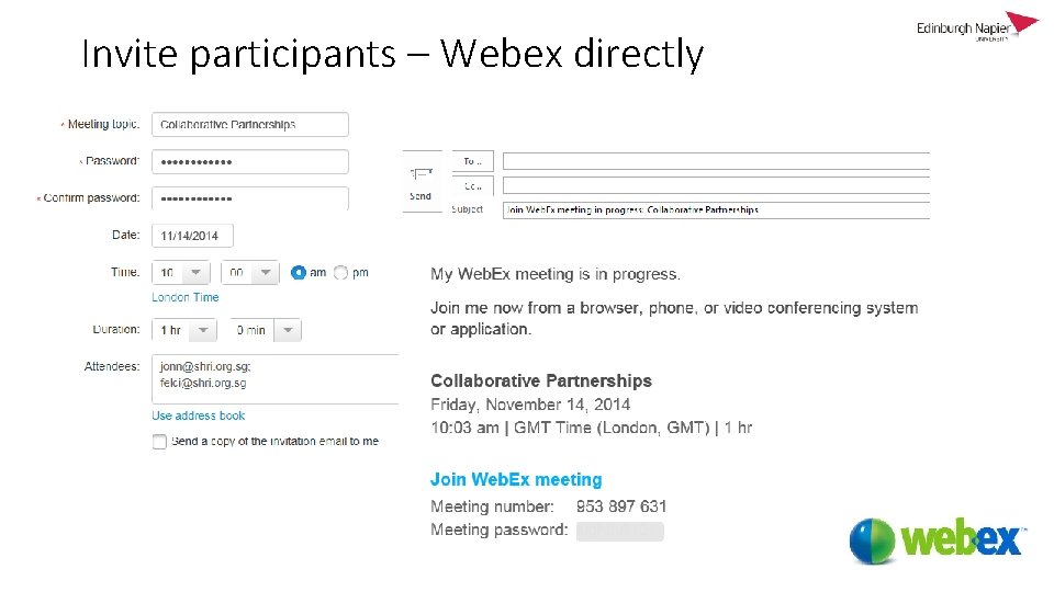 Invite participants – Webex directly 