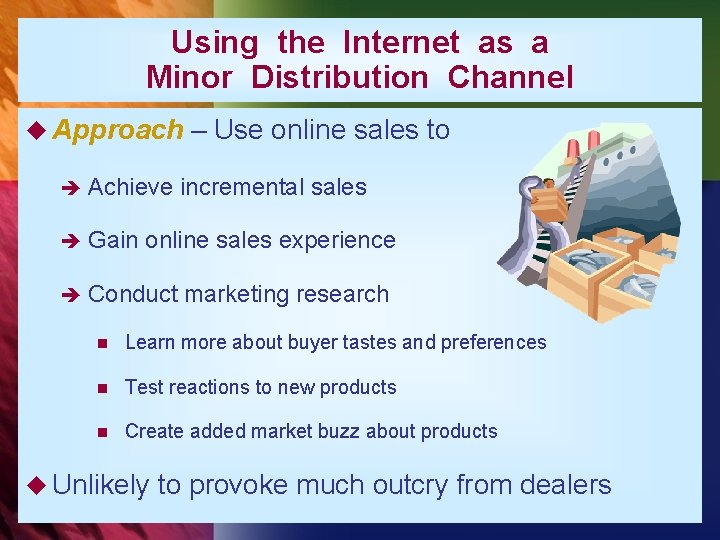 Using the Internet as a Minor Distribution Channel u Approach è Achieve è Gain