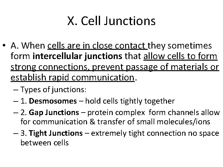 X. Cell Junctions • A. When cells are in close contact they sometimes form